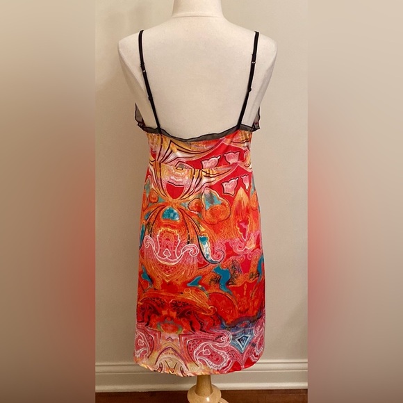 Nicole by Nicole Miller Red Pink Print Black Mesh Sleeveless Nightgown Size M - Picture 7 of 10